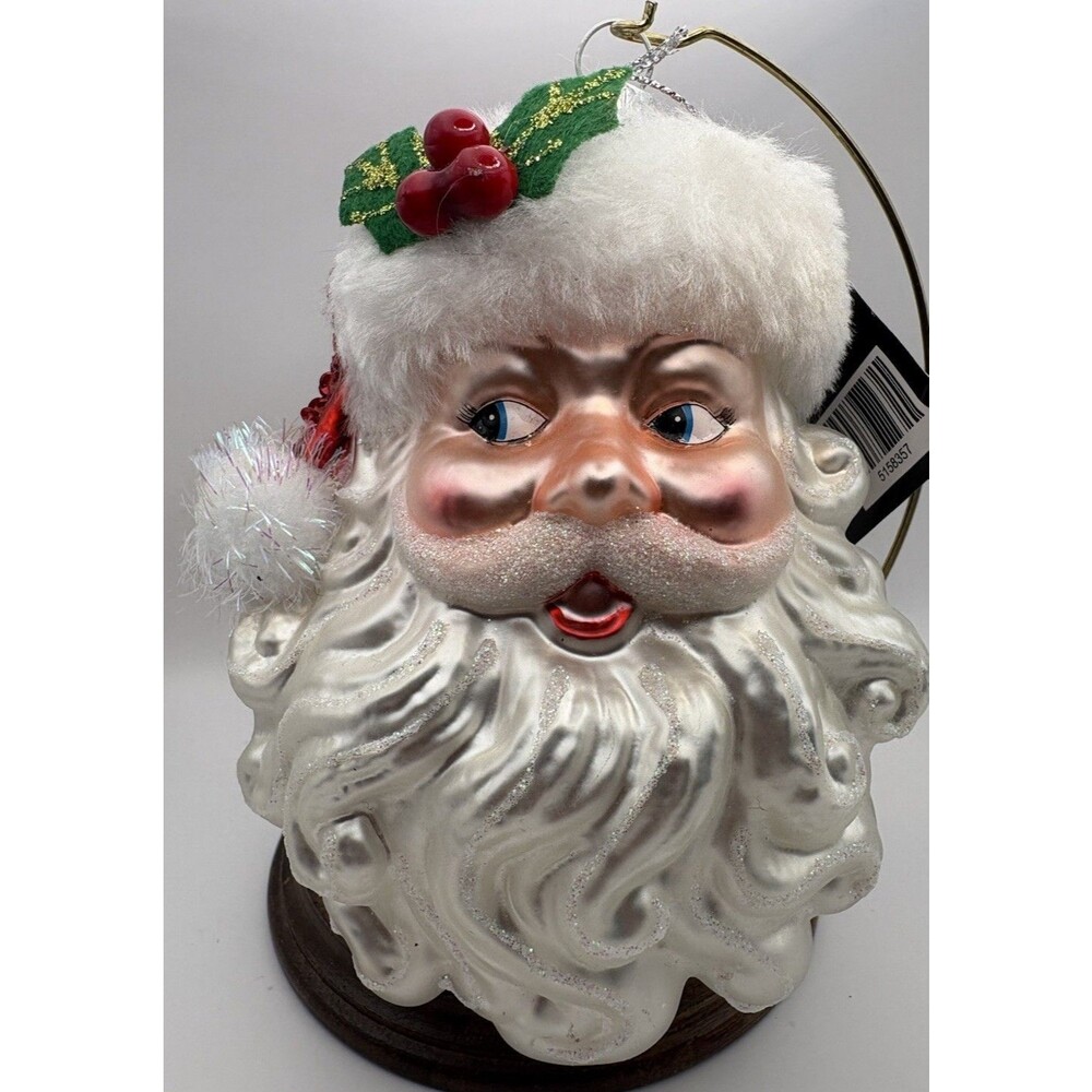 Robert Stanley Christmas Santa hat ornament glitter beard Holly Hat retro NWT